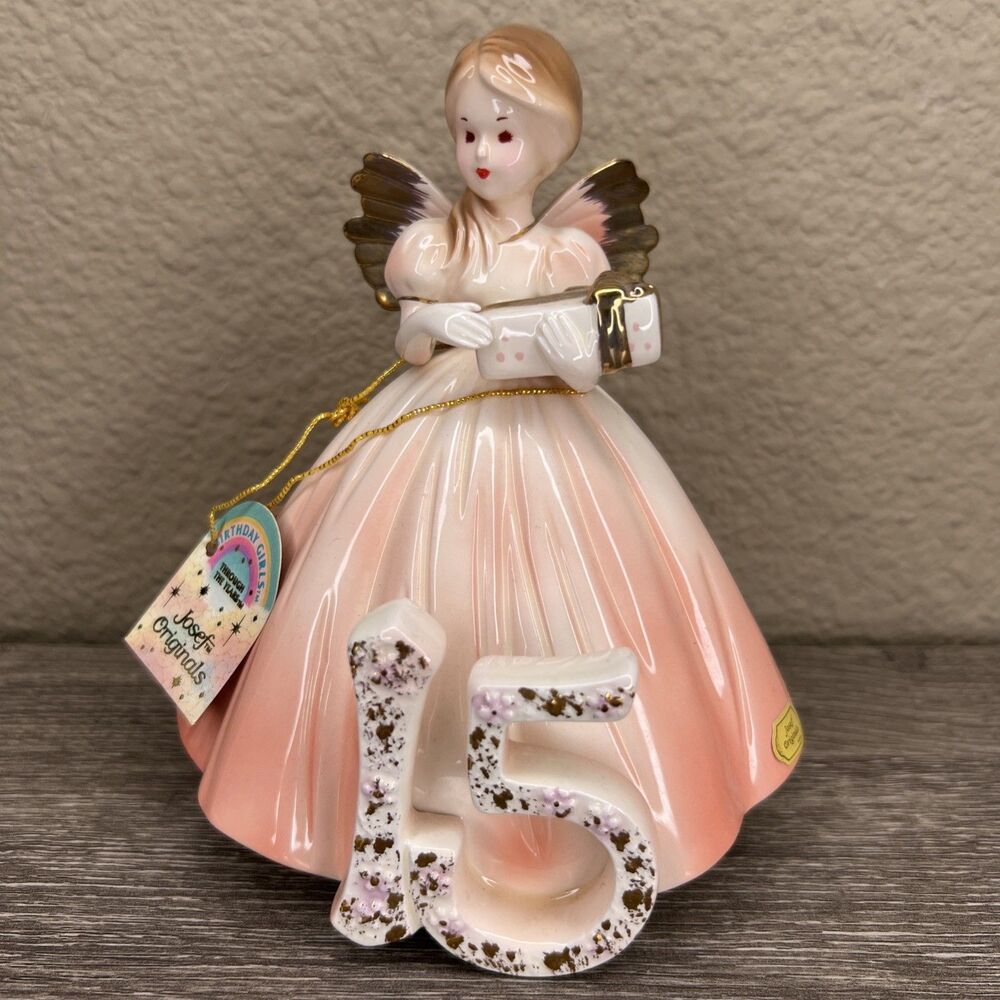 Vintage JOSEF ORIGINALS Birthday Girl Angel Figurine Age 15 with Tag Japan